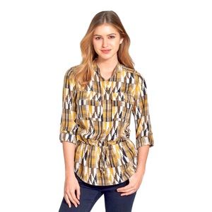 Michael Kors Yellow and Brown Tie Waist Blouse